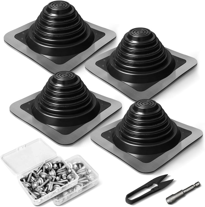 ACNOYEL #3 Metal Roof Vents Flashing, Roofing Boots Kit for Houses Fits Pipe Od 1/4" to 5-3/4", Epdm Flexible Roof Jacks for Roofing, Roofing Screws & Hex Socket and Scissors Included - 4 Pcs - Image 1